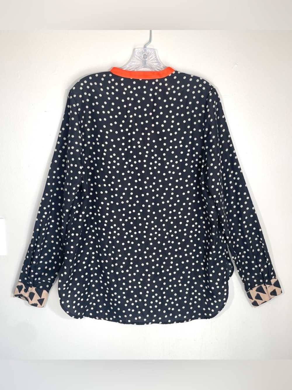 Karlie Polka Dot Colorblock Blouse Large Navy Orange Lightweight Statement Top - Picture 2 of 6
